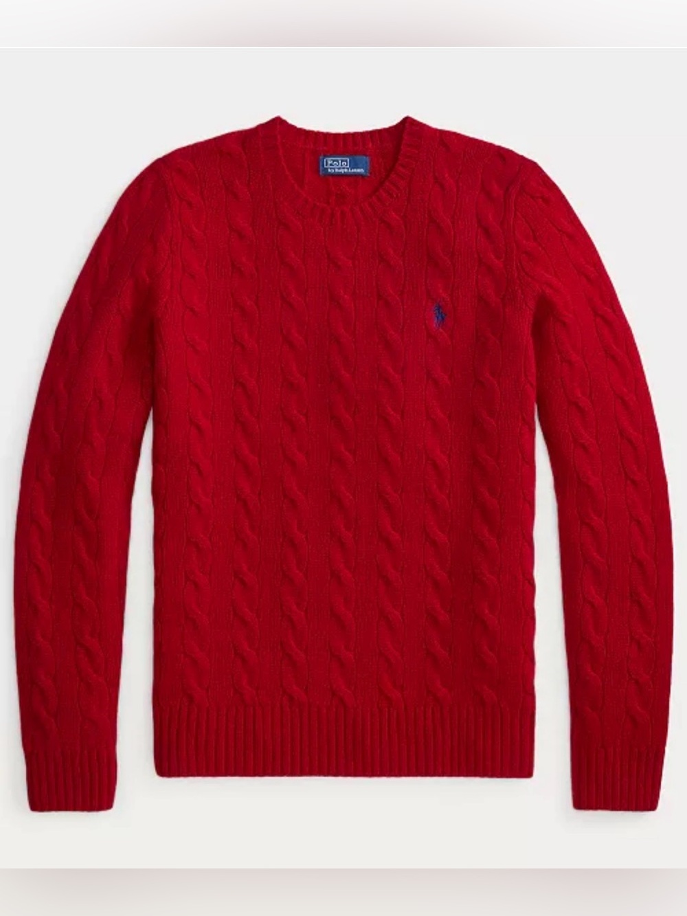 NWT Polo by Ralph Lauren Red Cable-Knit Crewneck wool Sweater